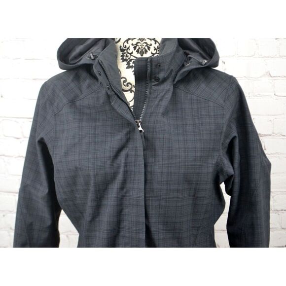 REI Outdoors Women's Full Zip Hooded Jacket SIZE MEDIUM Charcoal Gray Plaid - Picture 2 of 8